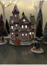 Lefton Colonial Xmas Village Kirby House 00716 Pink Victorian 1992 Retired, vtg picture