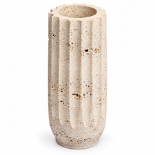 Natural Travertine Marble Fluted Vase Cream Matt Finish 10