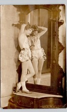 STRANGE MIRROR POSE YOUNG LADY 1930s postcard (CREASE) real photo rppc fantasy picture