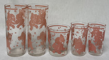 5 Vintage HAZEL ATLAS Dancing Pink Elephant  Glasses Water High/Low Ball Juice picture