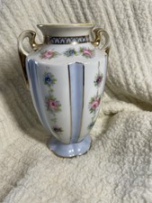 Antique Noritake M Wreath Hand Painted Floral Double Handle Vase Japan 7” picture