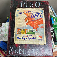 Mobil 1950 Mobilgas Special Pegasus Gas & Oil Sign “Give Your Car a Lift” picture