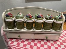 Tilso Japan Mid Century Vintage Avocado Spice Rack Veggie Spice Shakers Rare EUC picture