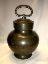 ANTIQUE TRADITIONAL INDIAN ETHNIC BRONZE HOLY WATER FLASK KAMANDAL FOR GANGAJAL picture