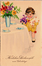 A/S Cute Kid Card Smiling Baby Boy Short Pants Fuzzy Shoes Flowers  P.UN. N-356 picture