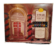 VTG 1992 CHRISTMAS HOLIDAY HIGHLIGHTS 70 PEARL MINI BALL GLOBE LIGHTS SET~NEW picture