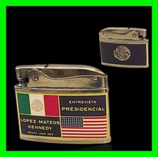 Vintage 1962 JFK Kennedy Lopez Mateos Mexico Presidential Flat Ad Lighter picture