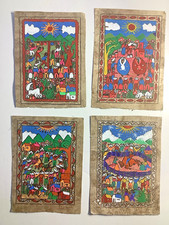 Mexican Amate Bark Folk Art Handmade Painting - Celebration - Four Pieces 6 x 8 picture