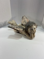 Vintage Hand-Carved Wood Cherub Putti Figurine with Inset Blown-Glass Eyes picture