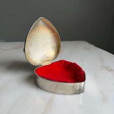 Vintage Heart Trinket Box Silver Plated Gold Bow Red Velvet Lining Hong Kong picture