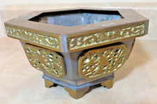 Vintage Antique Chinese Hong Kong Metal Jardiniere, Planter, Bonsai Container. picture