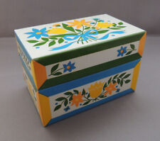Vintage Recipe Box Metal Tin Flower Power Wesson Oil floral MOD Hinged Lid NEW picture