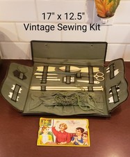 Vintage Tri Fold Sewing and Knitting Kit Tools Snap Closure 17
