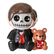 Signature Skeleton in Formal Suit with Adorable Teddy Bear Friend Figurine picture