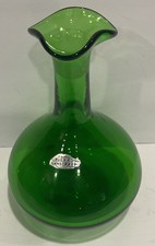 Vintage 1970s Blenko Handcraft Glass Emerald Green Fluted Top Round Bottom Vase picture