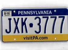 PENNSYLVANIA passenger 2016 license plate 