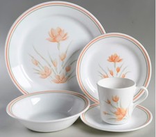 Vintage Corelle Corning Peach Floral 20 Piece Dinnerware Set Sevice 4 USA MINT picture