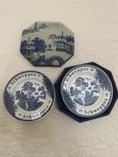 Enoch Wedgwood Transferware Schweppes Blue Willow Tip Plates (2) With Case Rare picture