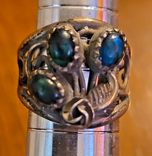 Vintage Native American Sterling Silver Ring; Floral; Three Abalone Stones picture