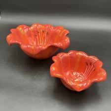 TWO Vintage Capriware Hibiscus Flower Bowls SETSunset. RARE. 1 Large 1 Small picture