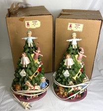 Vtg Schmid Shackman 1988 Ceramic Lighted Christmas Tree with Toys & Dolls 12” 2X picture