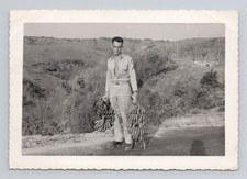 Vintage 1954 Photo U.S. Army Caribbean Command Soldier Wearing Khakis w/Bananas picture