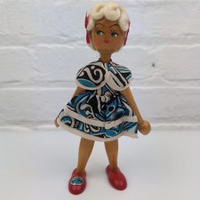Vintage Hand-Painted Polish Wooden Peg Doll Folk Art Figurine 7.5
