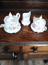 Antique Z S Co Bavaria Porcelain Tea Set Teapot Sugar Creamer Irma Pink Floral picture