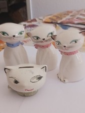 Holt Howard Cozy Kitten Salt & Pepper + Six Penny Kitten Bank AS Found 4 Total picture