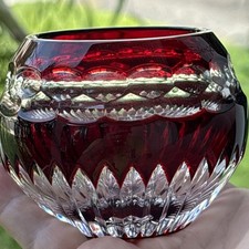 Vintage Bohemian Faberge Cut to Clear Crystal Votive Candle Holder-Etched Logo picture