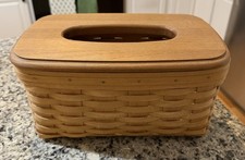 American Traditions 2000 Long Woven Tissue Box Basket & Wood Lid picture