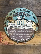 VINTAGE DENTAL  PORCELAIN SIGN BIBBINGS TOOTH POWDER DENTIST MEDICINE GAS & OIL picture