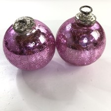2 Kugel Style Hot Pink Cracked Ice Mercury Glass Christmas Ornaments PLS READ picture