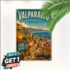 Scenic Coastal Port City Travel Sign Chilean Ocean Harbor Tin Wall Plaque picture