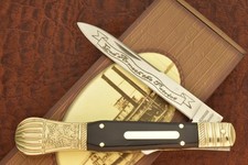 SCHRADE HAND MADE BUFFALO HORN RIVERBOAT DIRK LOCKBACK KNIFE NICE FANCY BOLSTERS picture