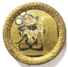 scarce 1930's b&w MICKEY MOUSE cloth & brass 7/8