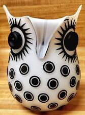 New Large Frosted Glass Black White Polkadot Funky Owl Vase Decor Art 3D Eyes  picture
