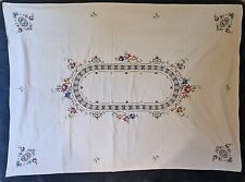 VTG Hand Cross Stitch Floral Crochet Lace Open Work Tablecloth 67inx48in picture