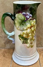 Antique JPL Limoges France Hand Painted Signed Porcelain Pitcher - Grape Motif picture