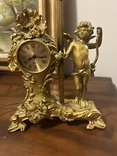 Antique Waterbury Clock Co Gold Brass Cherub Clock/Lamp  picture