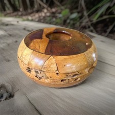 VTG Artisan Crafted Segmented Wood Bowl Vessel Wormholes Rustic Folk Art 5.25