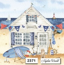 (2371-ORIG) TWO Individual Paper LUNCHEON Decoupage Napkins - BEACH HOUSE OCEAN picture