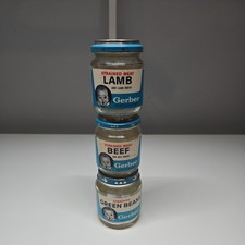 3 Vintage Gerber Baby Food Jars 3 1/2 Oz. 1/4 oz Empty With Labels & Lids picture