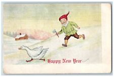 Savannah Illinois IL Postcard New Year Boy Chasing Duck Winter 1906 Antique picture