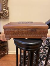 Vnt Wooden Jewelry Box Original Old Fine Floral Hand Carved Brass Hinges 10”L picture