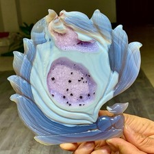 499G Natural amethyst agate crystal specimen Hand carved Nine Tailed Fox picture