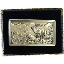 Elk Moose Belt Buckle - 1977 Bergamot Brass Co. - Vintage Belt Buckle with Box picture