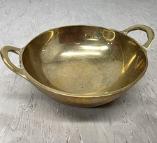 Vintage Solid Heavy Brass Mini Kadai Bowl Handled Catchall Dish Trinket Tray picture