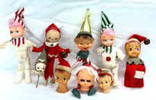 Vintage Knee Hugger Elf Pixie Lot Of 9 Christmas Stripe Creepy Elf Heads Damaged picture