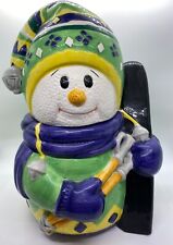 Snowman Cookie Jar Skier Toboggan Green Blue 3D Design Pac Inc Adorable picture
